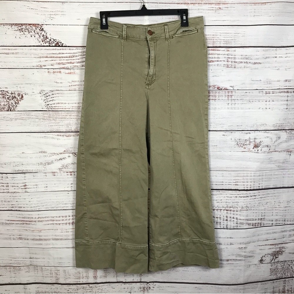 by Anthropologie Chico pants  olive green wide leg cropped size 10 casual pants - Picture 2 of 9